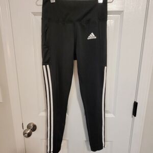 Adidas Leggings Small Aeroready 3 Stripe Classic Black‎ White Athletic Work Out